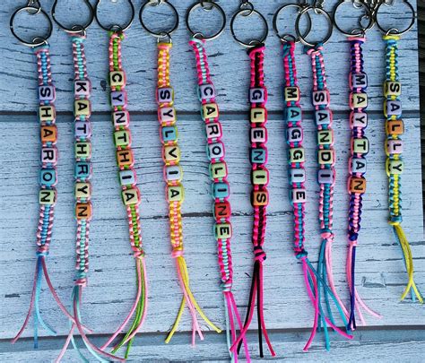 Customised Name Keychain In Colorful Satin Cords And Pastel Acrylic