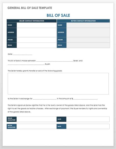 15 Free Bill Of Sale Templates Smartsheet