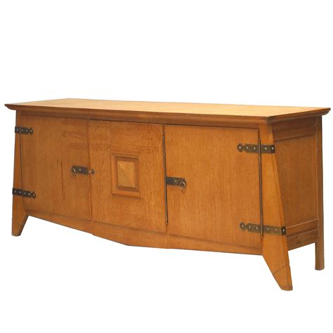 French Pickled Oak Sideboard Credenza Buffet with Keys, France, 1940s