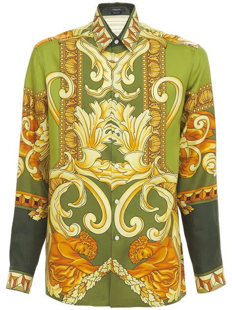 Versace Medusa Renaissance Print Silk Twill Shirt In Green Modesens