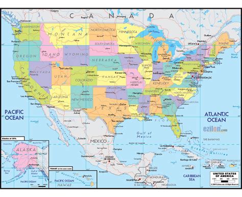 North America Usa Latitude And Longitude Map With Cities