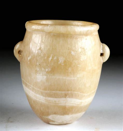 Egyptian Late Dynastic Alabaster Jar W Lug Handles