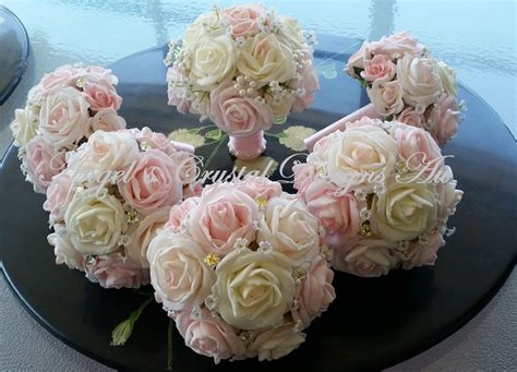 Bride Cream And Pink Roses With Swarovski Crystals Bouquet Angels