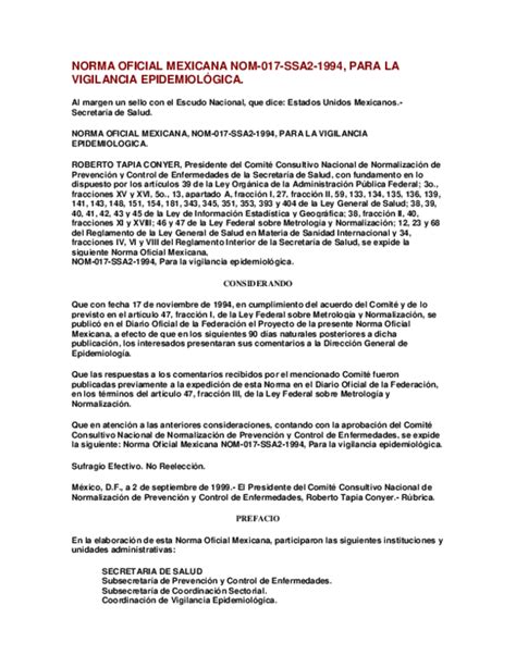 Doc Norma Oficial Mexicana Nom 017 Ssa2 1994 Para La Vigilancia