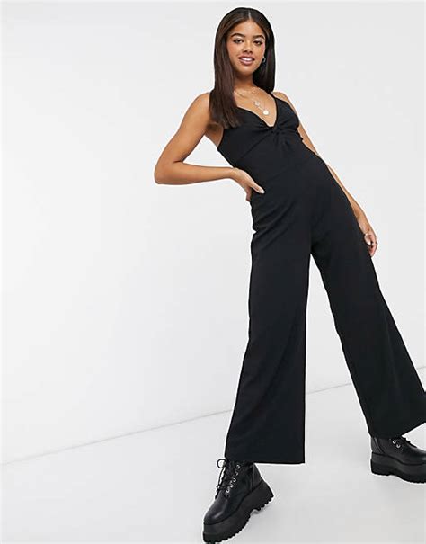 Pieces Jersey Jumpsuit With Wide Leg In Black Asos
