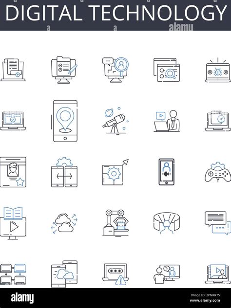 Digital Technology Line Icons Collection Computer Science Internet
