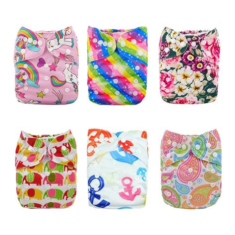 Alva Baby Reuseable Washable Pocket Cloth 6 Diapers 12 Inserts Girl