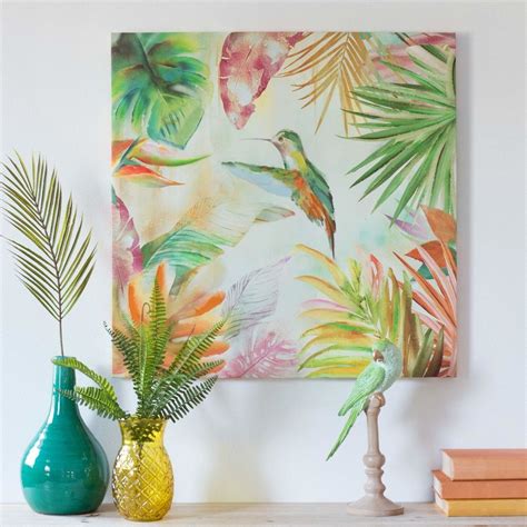 Colibri Summer Tropical Print Canvas 70 X 70 Maisons Du Monde