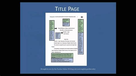 Apa title page cover page guidelines example template. Purdue OWL: APA Formatting - The Basics - YouTube