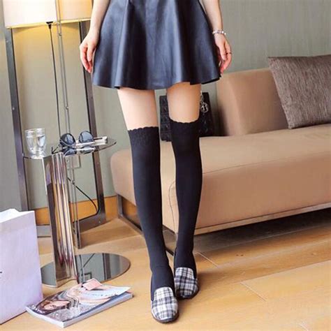 2017 new fashion women wave pattern tights patchwork stockings mock knee high hosiery thin high