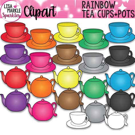 Tea Cup Clipart Tea Pot Clipart Tea Party Clipart Rainbow Etsy