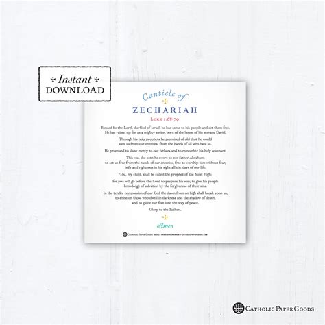 Sts Zechariah And Elizabeth Prayer Card Canticle Of Zechariah Art Print