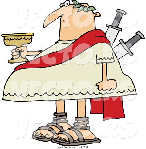 Vector Of A Chubby Cartoon Julius Caesar Holding A Goblet With Knives