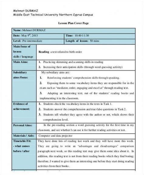 Editable Readers Workshop Lesson Plan Template Doc Sample Mini Lesson