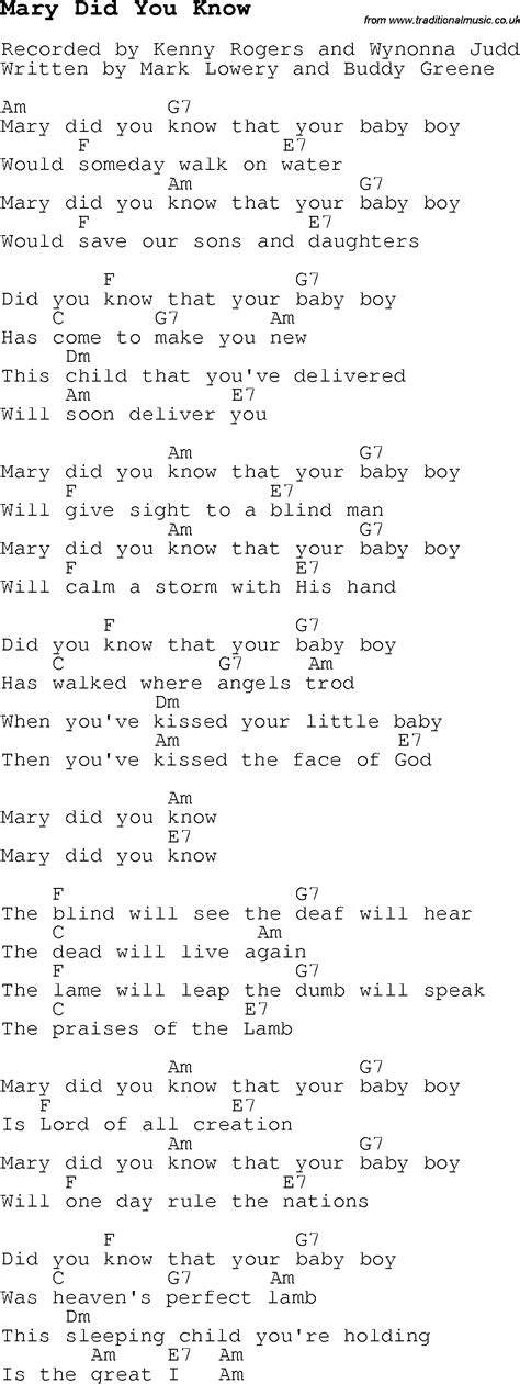 Mary Did You Know Lyrics And Chords Lyricswalls