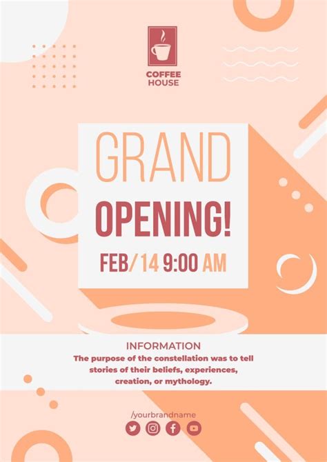 Free Geometric Orange Coffee Shop Opening Poster Template