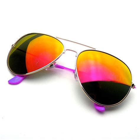 Emblem Eyewear Reflective Classic Premium Revo Flash Full Mirrored Aviator Sunglasses Purple