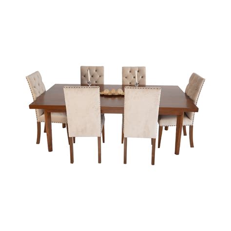 L Plain Wooden Top Table With L Cosmo Dining Chairs With Studs
