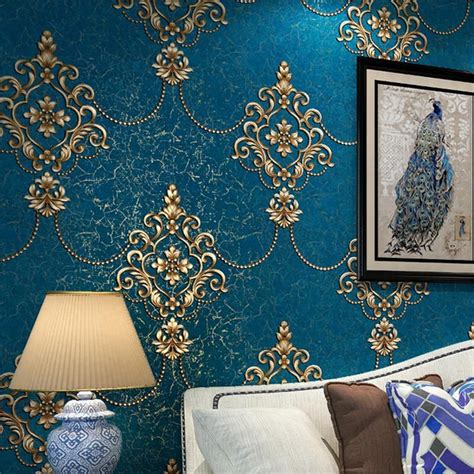 European Style Luxury Damask Wallpaper Roll 3d Embossed Non Woven