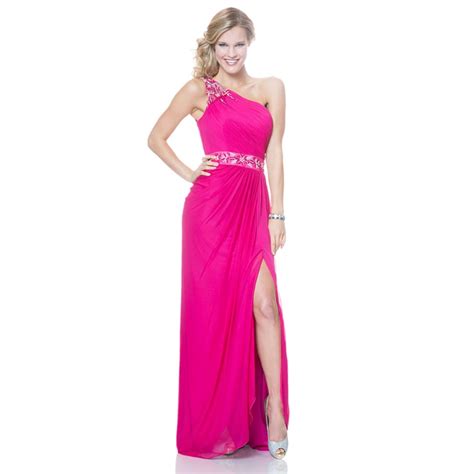 2017 Fuschia Color Prom Dresses Sexy One Shoulder High Slit Long