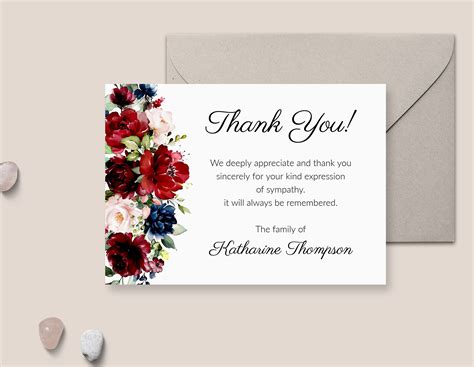 Funeral Thank You Card Template Printable Thank You Notes Etsy