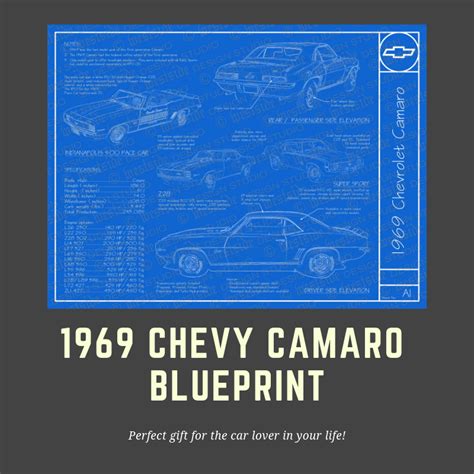 1969 Chevrolet Camaro Blueprint Poster 18x24 Jpeg Etsy Camaro