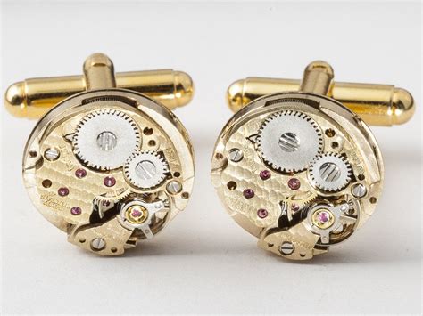 Gold Steampunk Cufflinks Made With Bulova Watch Movements Gears And
