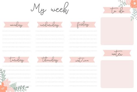Premium Vector Weekly Planner With Flowers Stationery Organizer For
