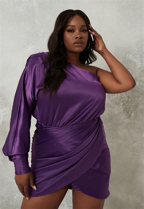 Plus Size Purple Satin One Shoulder Ruched Mini Dress Missguided