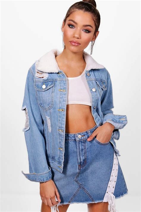 click here to find out about the borg collar slim fit denim jacket from boohoo part of our