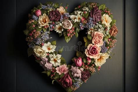 Heart Shaped Wreath With Red Pink And White Blooms Stock Image