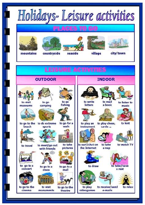 Leisure Activities List Of Vocabulary Lista De Vocabulario