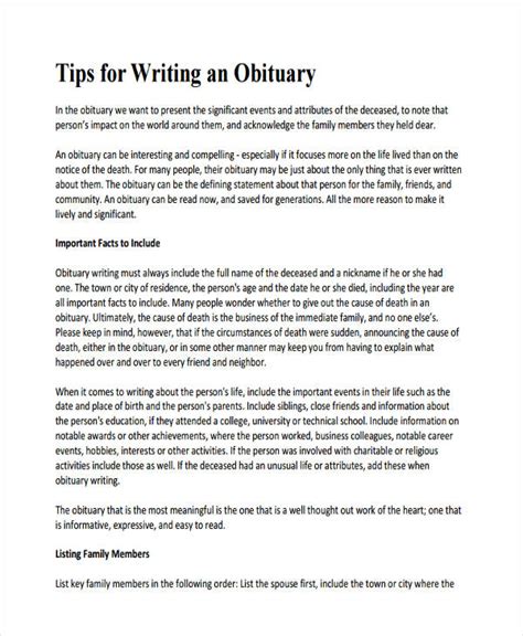 Obituary Writing 5 Examples Format How To Write Pdf