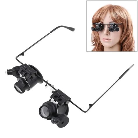sales 20x magnifier magnifying eye glasses loupe scope with 2x led light for electronics watch