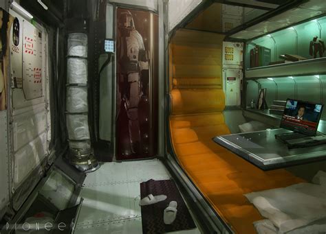Artists often draw rough sketches of their artwork before they begin to add the final touches. Cabin, Mikhail Rakhmatullin | Futuristic interior, Sci fi ...