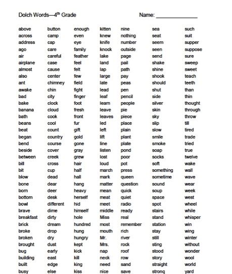 4th Grade Dolch Word List