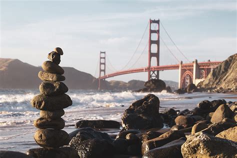 Cairn Stones And Golden Gate Bridge Usa Hd Wallpaper Peakpx