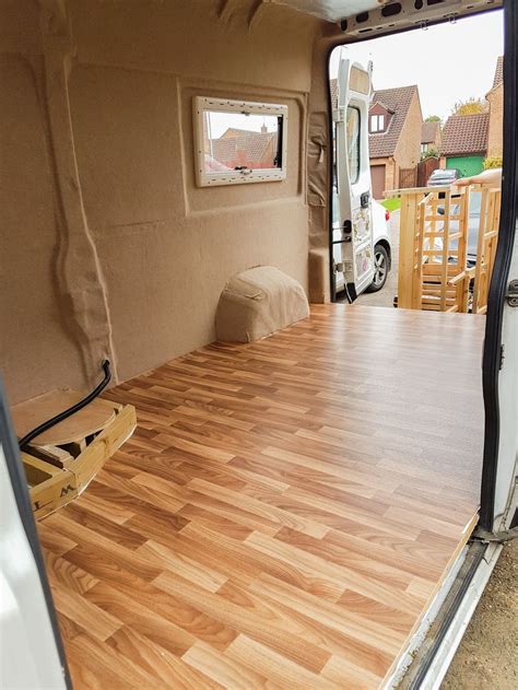 With cabinetry, fuel lines, vents, water lines, cooler connections, and waste drains, there are a lot of components to try to fit together and keep from leaking or rattling loose while in transit. Van Conversion - Installing Vinyl Flooring | Diy van conversions, Van wall, Camper van ...