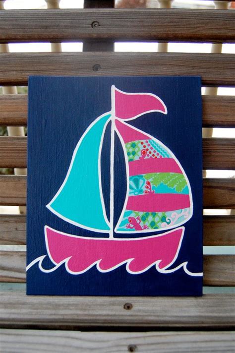 Hand Painted Lilly Pulitzer Inspired Sailboat Canvas Etsy Lily