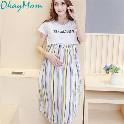 Okaymom Korean Casual Striped Pregnant Women Nursing Vestido Pregnancy