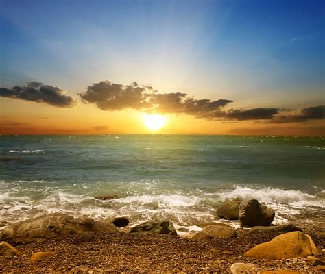Hd Wallpaper Beautiful Sunset Scene Sea Sand Shore Beach Sky Clouds