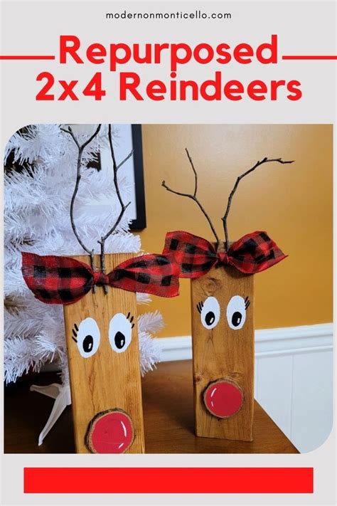 Adorable Wood Block Reindeers Made From Repurposed 2x4s Twigs Wood