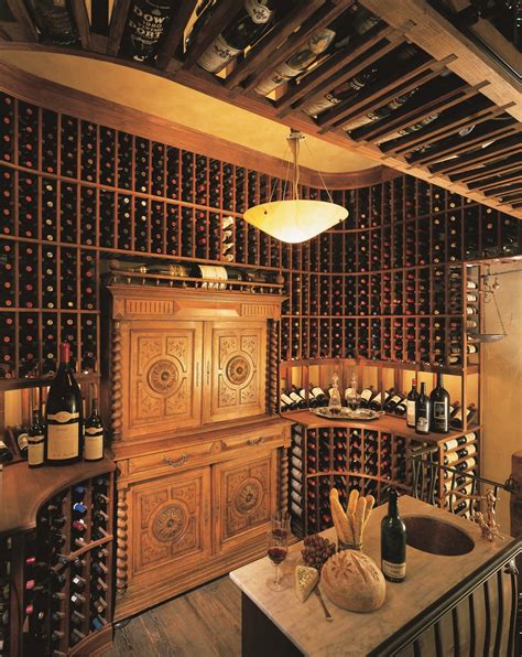 Traditional Custom Wine Cellar With Tasting Table