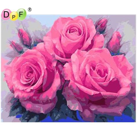 Dpf Diy Oil Painting Paint On Canvas Acrylic Coloring Pink Roses By