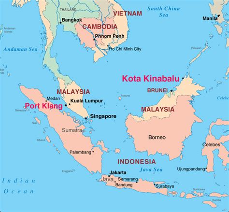 Malaysia is located in southeast asia and divided in two, partly on mainland asia and partly on the northern island of borneo. Getting Around - Ports of Call - Malaysia