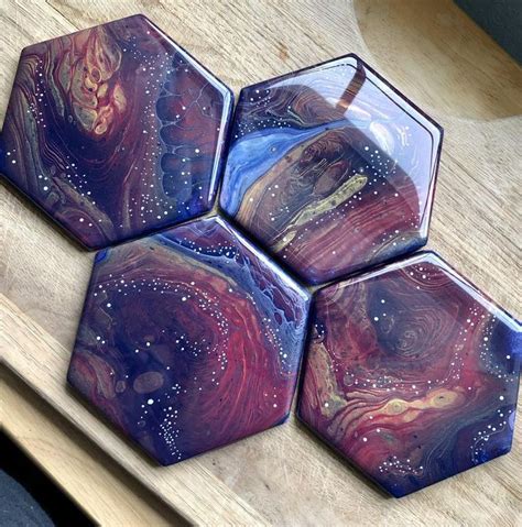 Galaxy Coasters Hex Coasters Resin Tile Coaster Fluid Art Etsy