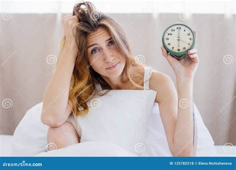 Shocked Young Woman Waking Up With Alarm Stock Photo Image Of Waking