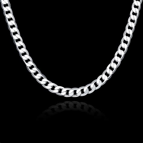 N034 Hot Sale Fashion Silver Plated 8mm Curb Chian Necklace 20 Inches