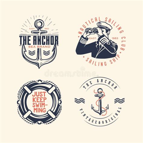 Set Of Vintage Nautical Labels And Icons Stock Vector Illustration Of