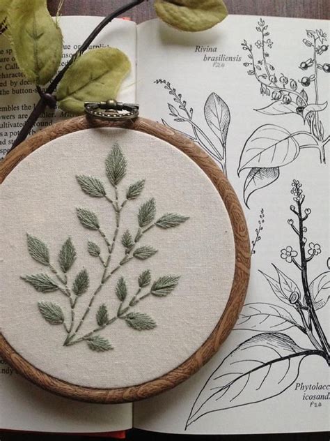 Floral Embroidery Green Leaves Botanical Flower Hoop Etsy